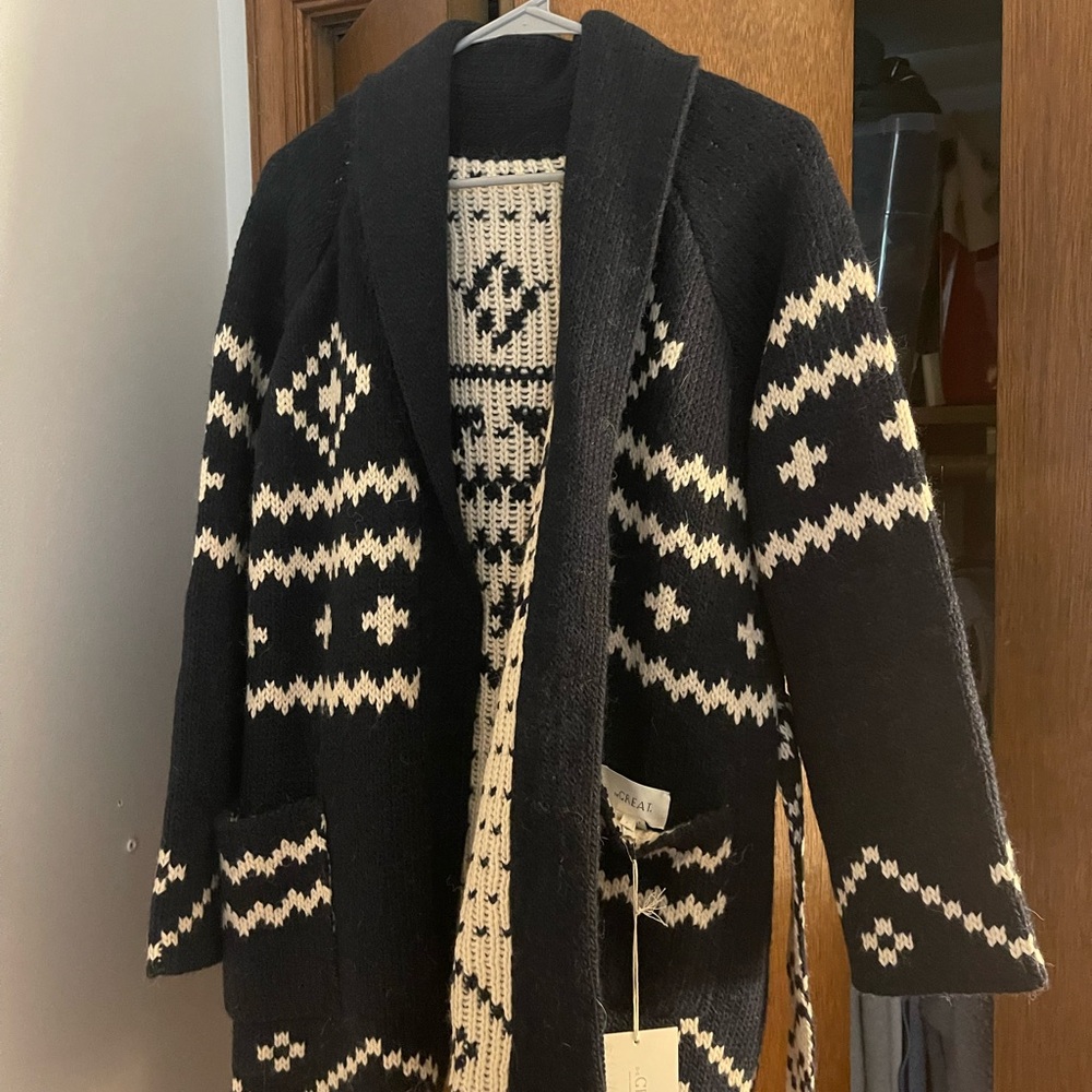 THE GREAT. Black and Cream Patterned Cardigan - Picture 4 of 8